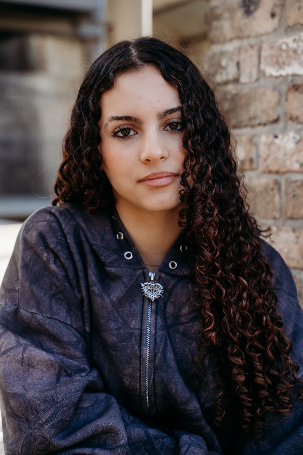 Bianca editorial — Washed hoodie · silver pendant