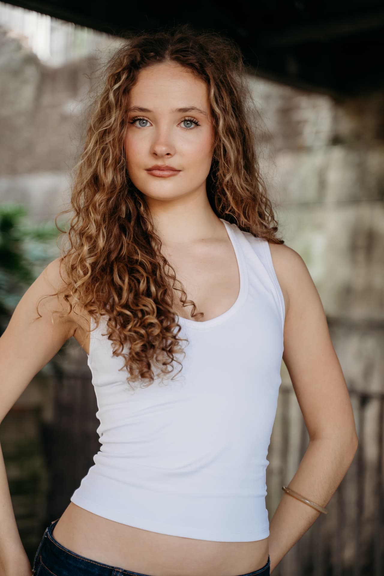 Hazel editorial — White tank · natural curls